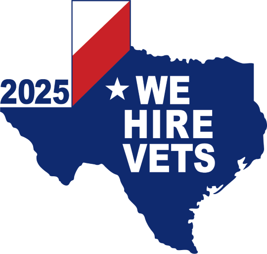 Texas Workforce Commission and Texas Veterans Commission We Hire Vets badge