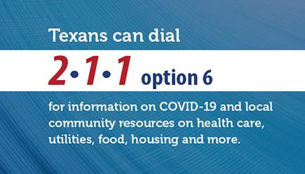 Texans can dial 2-1-1 option 6 for COVID-19 information.