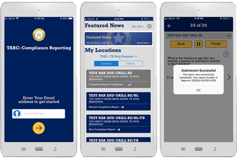 TABC compliance reporting app screenshots